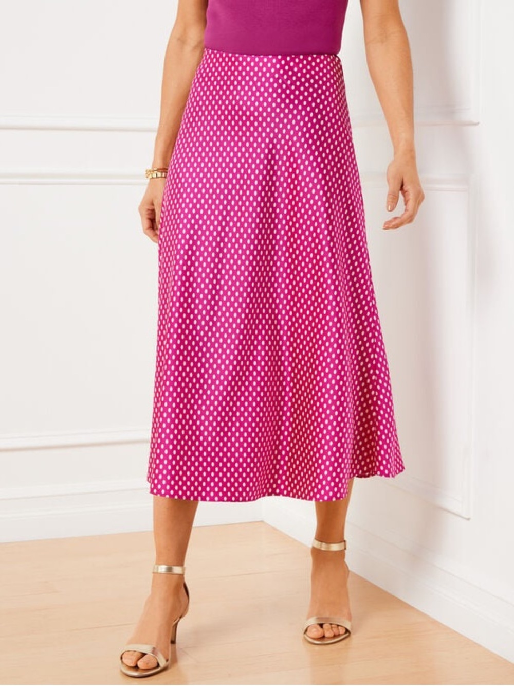 Talbots Satin Midi Satin Skirt PolkaDot Pink Feminine Barbie Core Coquette